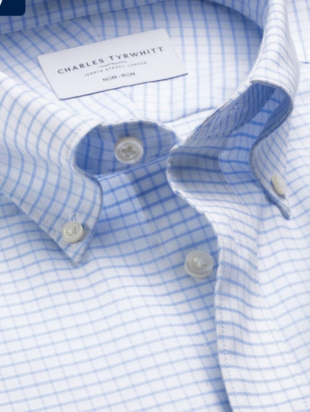 Charles Tyrwhitt Non-Iron Stretch Oxford Check Shirt - Cornflower Blue- Slim Fit